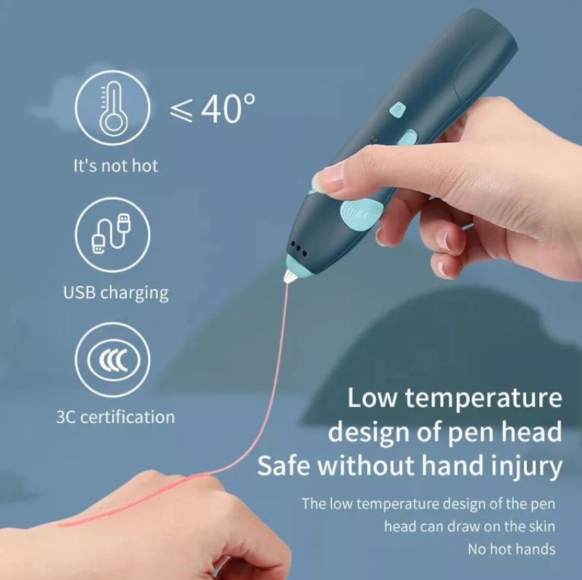 Fun & safe 3D printing pen for kids and beginners. USB powered with 3 PLA colors. Great for DIY projects, art, STEM learning & unique gifts.